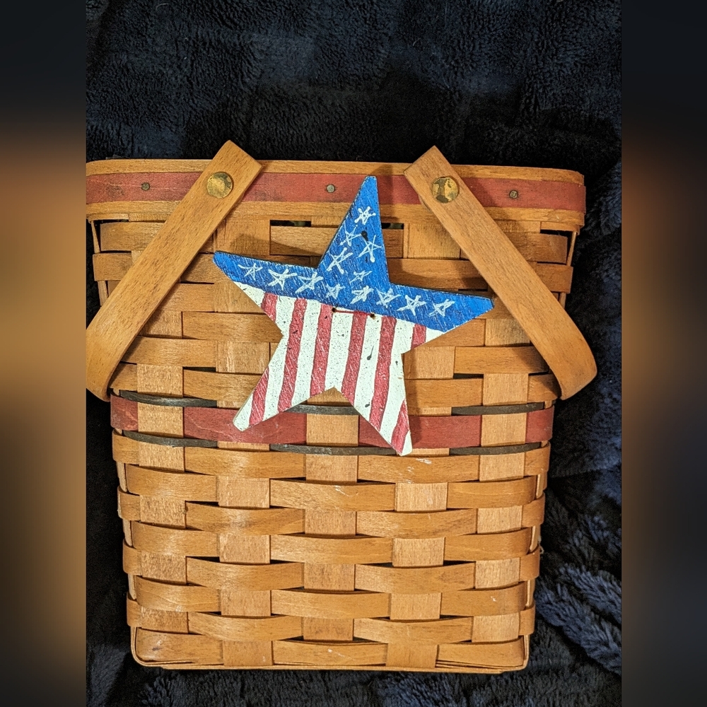 Red white and blue longaberger basket with cloth liner